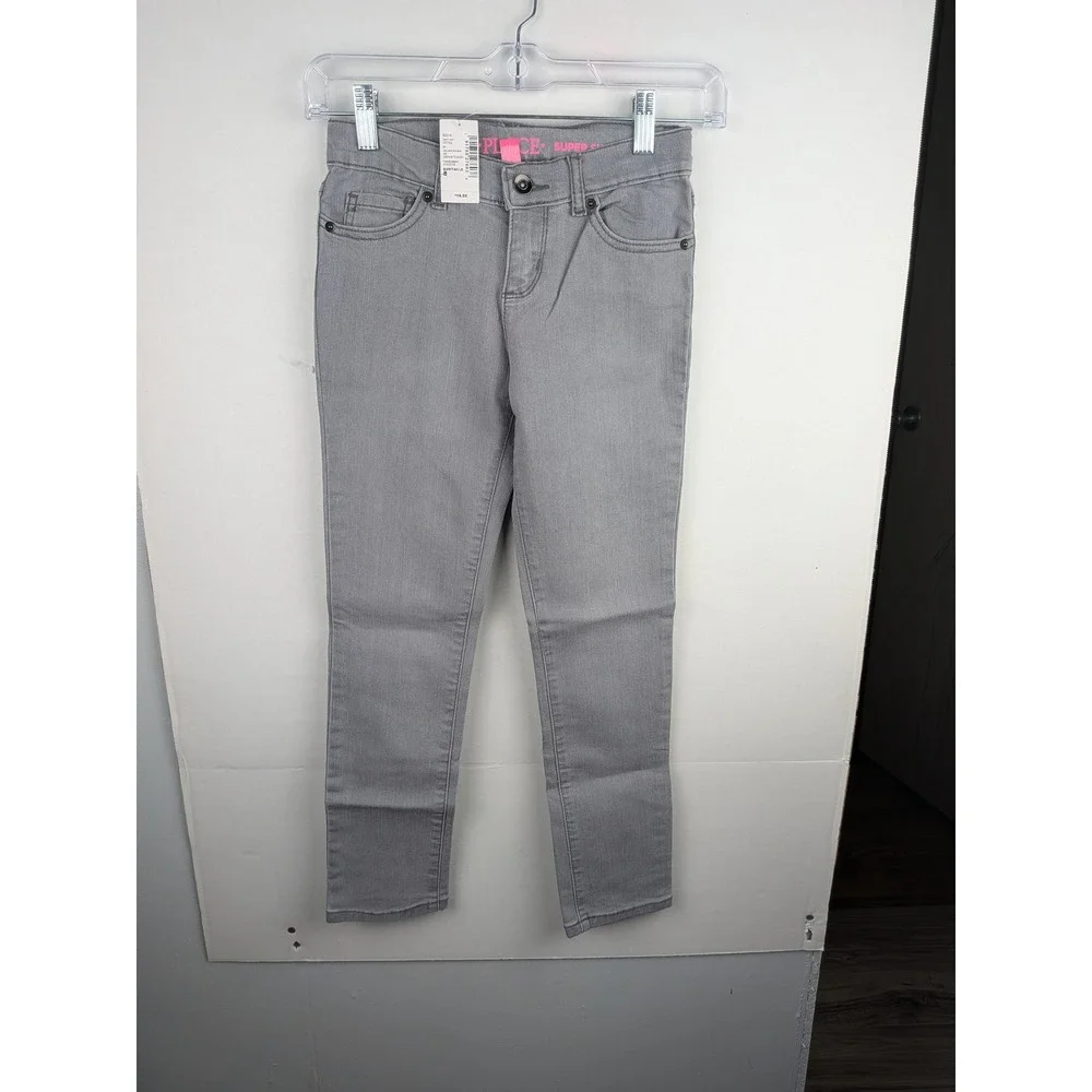 Childrens Place Girls Super Skinny Jeans Grey Adjustable Waist Size 8 NWT